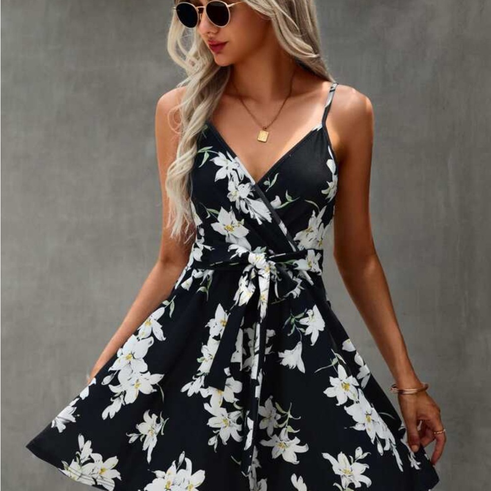 SHEIN Floral Black Dress